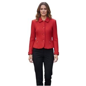 First Option Red Tweed Button Blazer Women’s Medium – Classic Style